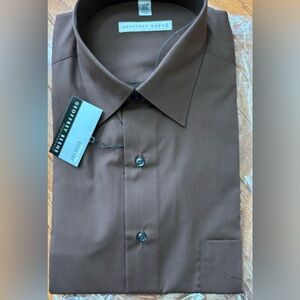 Geoffrey Beene Men's LG Chocolate Brown Dress Shirt Wrinkle Free Quick Dry NWT